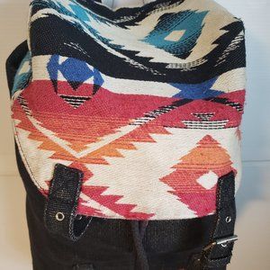 Bohemian Style Backpack multicolor canvas type fabric drawstring clip shoulder